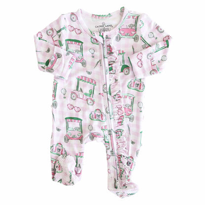 Birdie Babes Ruffle Zipper Footie | Pink