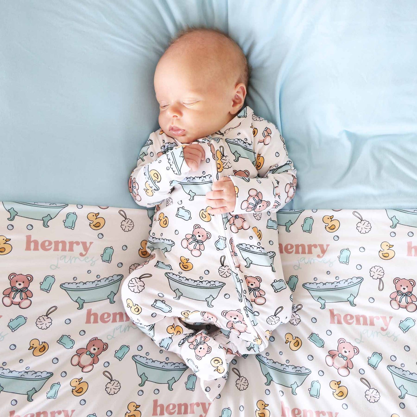 Bathtime Besties Zipper Footie | Blue