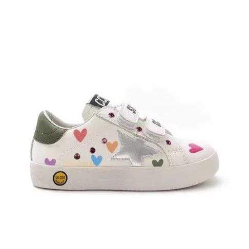 Colorful Hearts Velcro Silver Star Sneakers