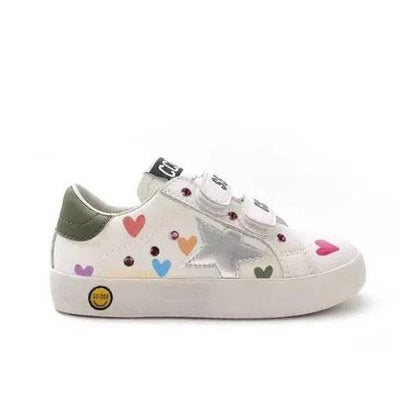 Colorful Hearts Velcro Silver Star Sneakers