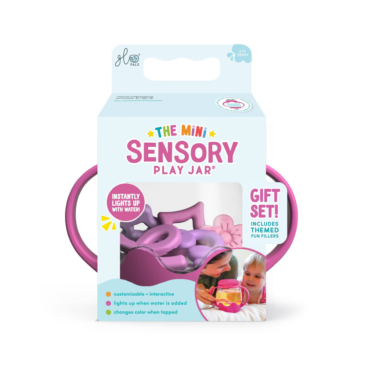 Glo Pals Mini Sensory Jar and Silicone Fun Filler Bundle - Pink