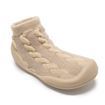 Komuello first walker baby sock shoes - Cable- Dark Beige
