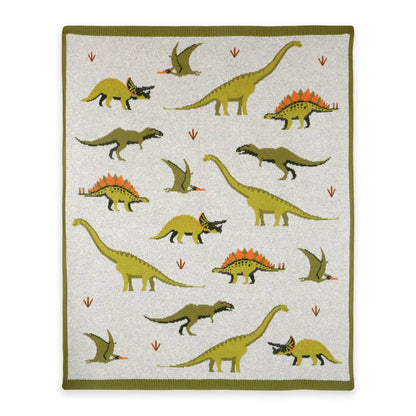 Green Dinosaur - OrganicJacquard Sweater Knit Baby Blanket