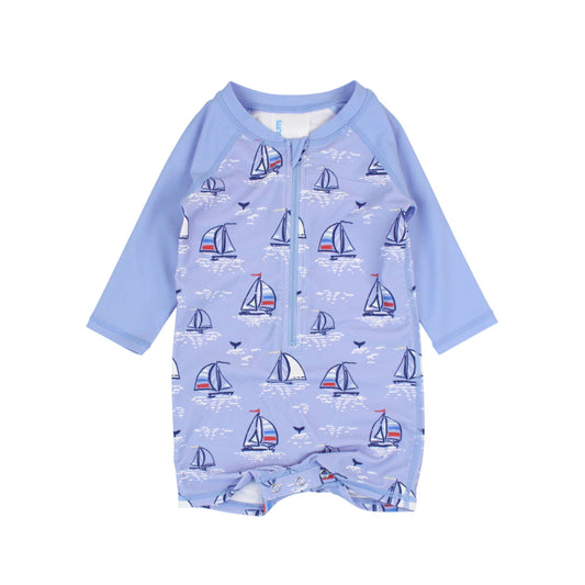 Baby Boys Blue Seas the Day Long Sleeve One Piece Rash Guard Swimsuit