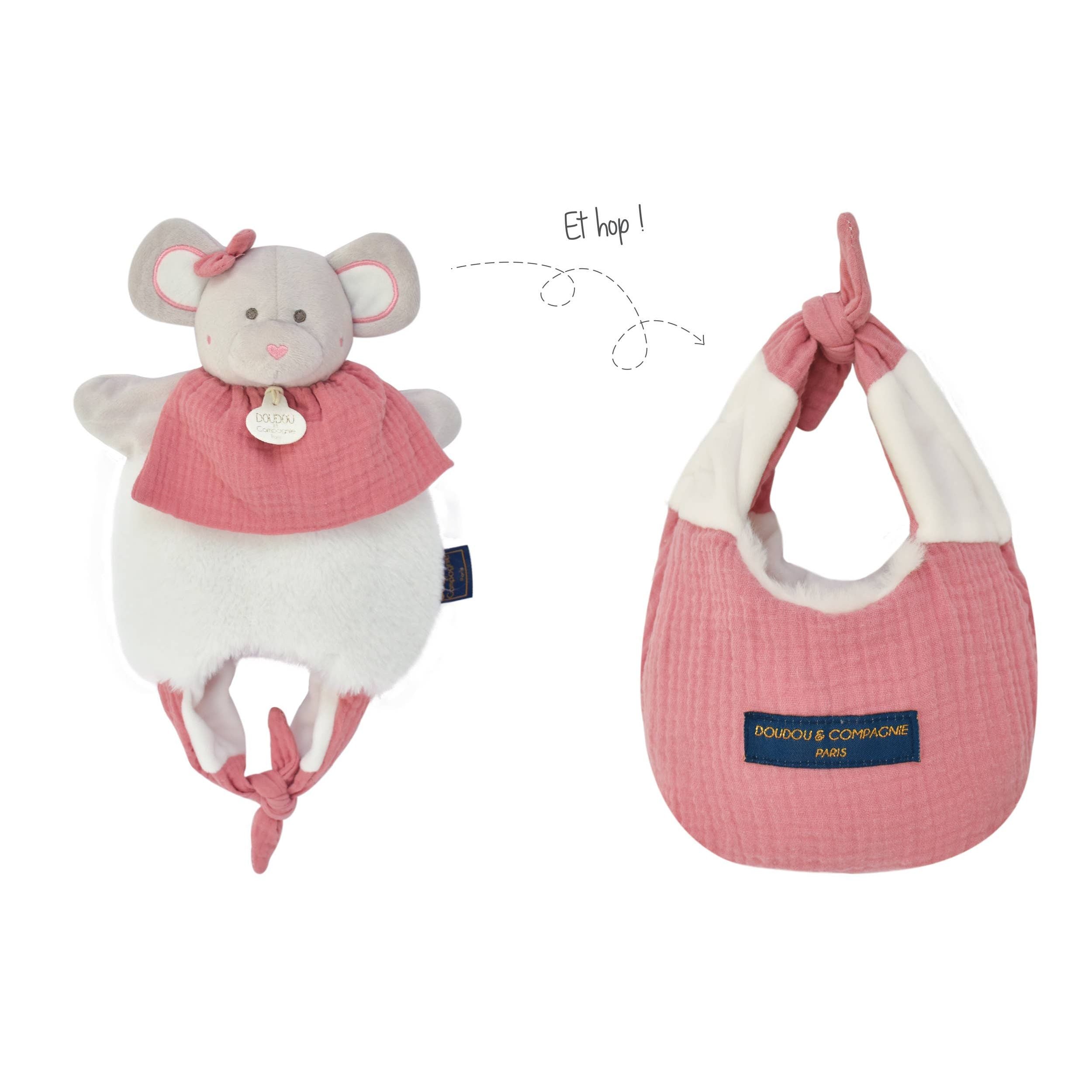Reversible Gray Mouse Puppet / Carry Bag – Apple Blossom Baby And Decor