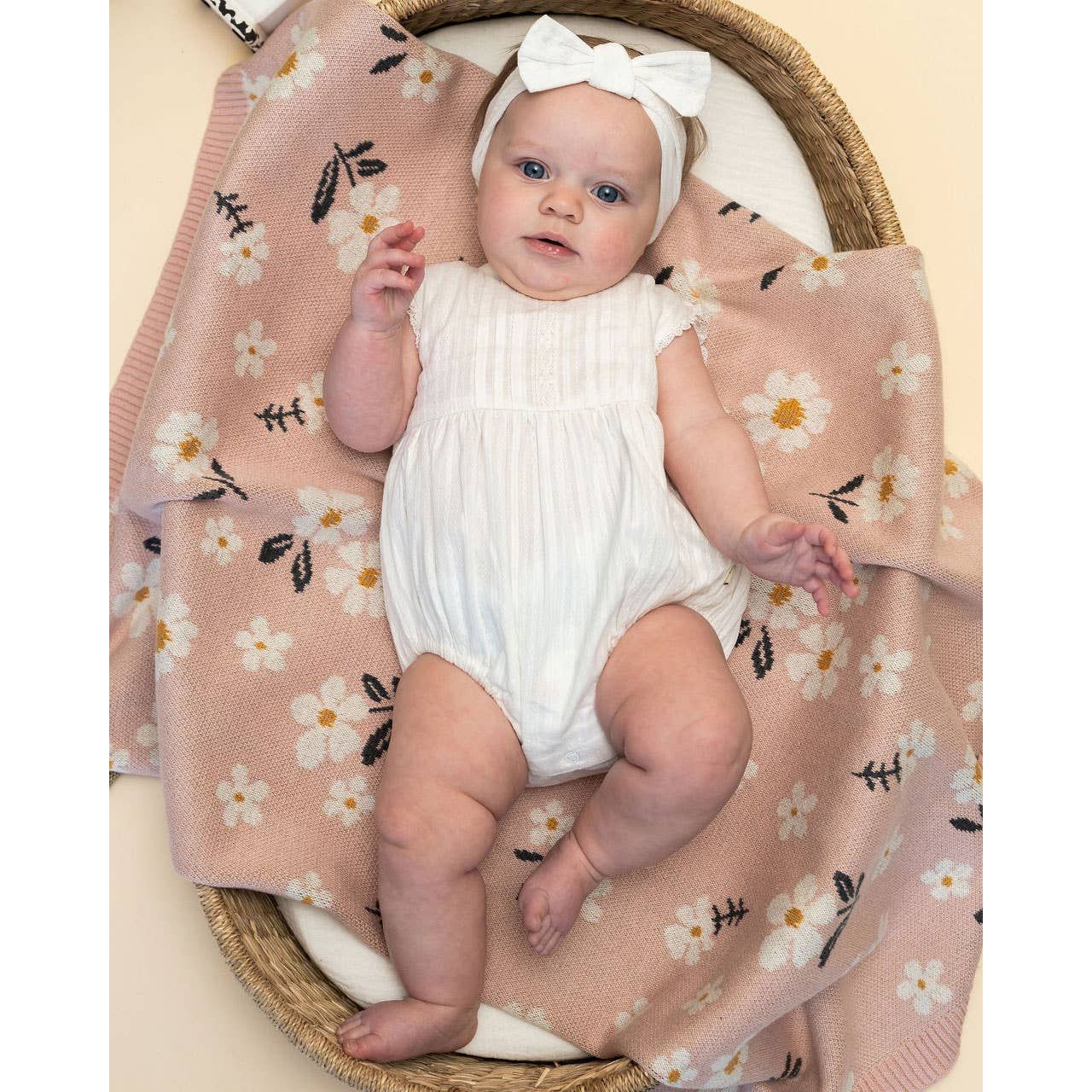 Daisy Floral - Organic Jacquard Sweater Knit Baby Blanket