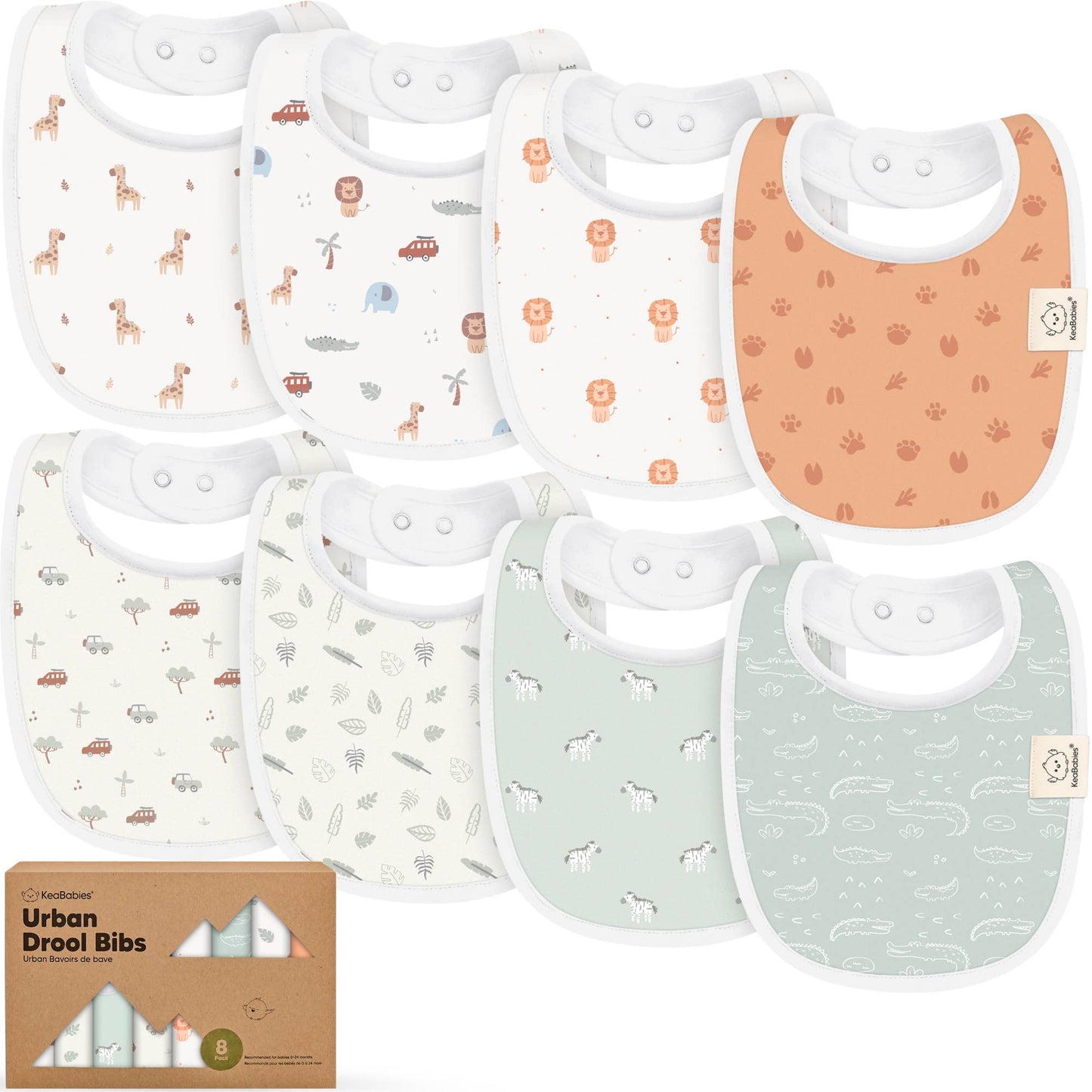 8-pack Urban Drool Bibs for Teething Baby Boys and Girls