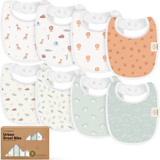 8-pack Urban Drool Bibs for Teething Baby Boys and Girls