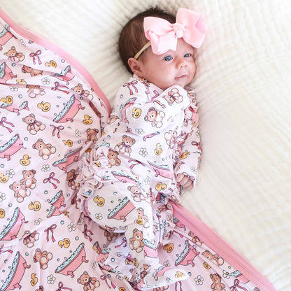 Bathtime Besties Ruffle Zipper Footie | Pink