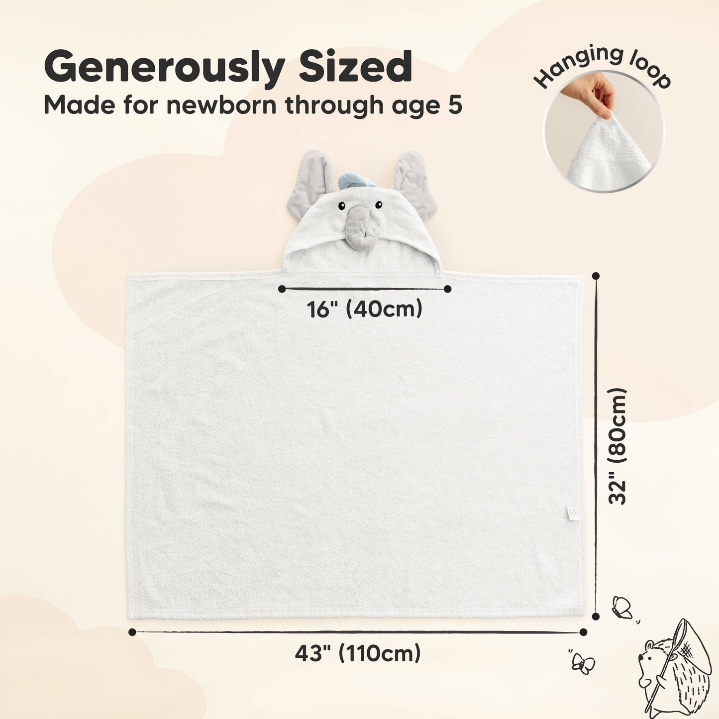 Playpals Hooded Baby Bath Towels for Newborn