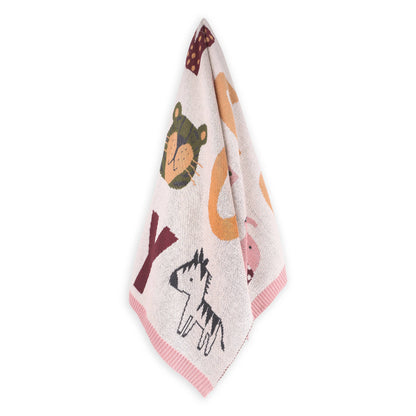 Alphabet Blush - Organic Jacquard Sweater Knit Baby Blanket