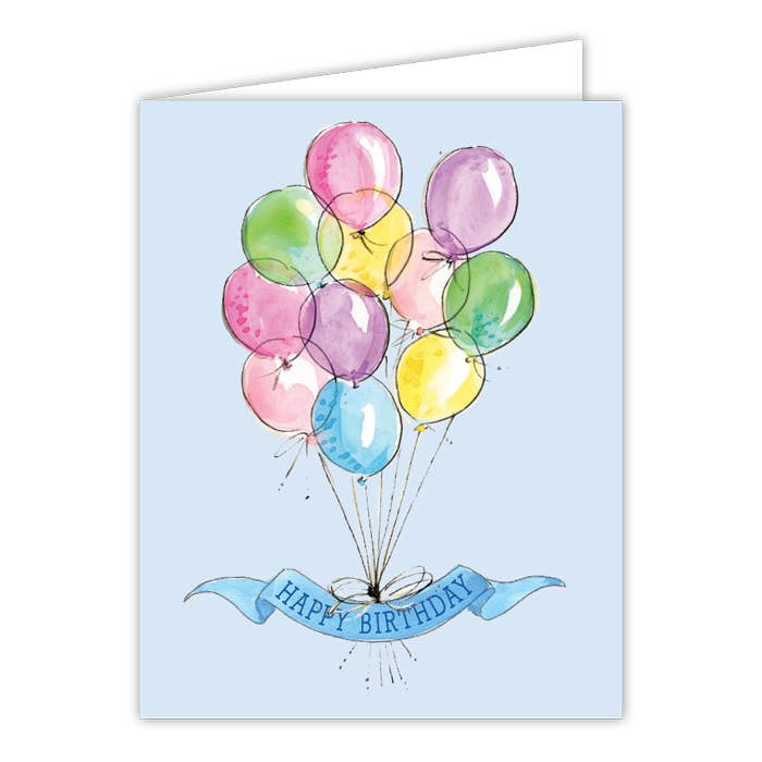 Happy Birthday Handpainted Balloons Greeting Card