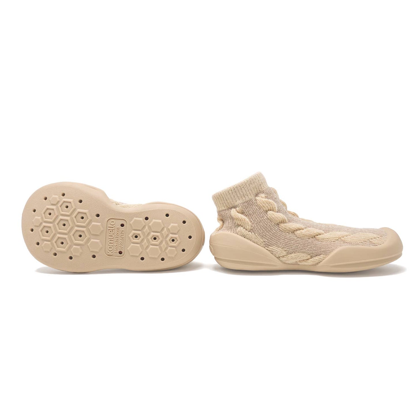 Komuello first walker baby sock shoes - Cable- Dark Beige