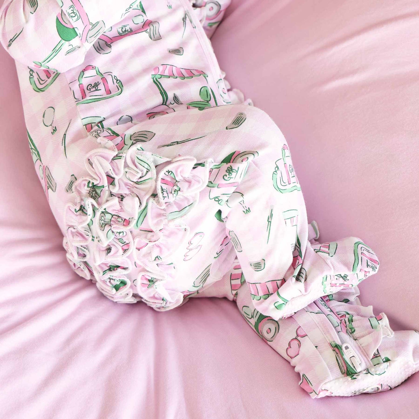 Birdie Babes Ruffle Zipper Footie | Pink