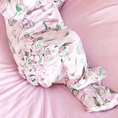 Birdie Babes Ruffle Zipper Footie | Pink