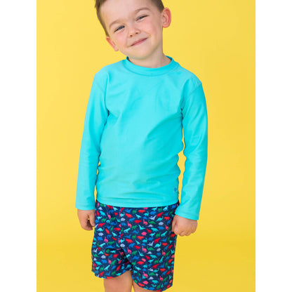 Boys Bright Aqua Long Sleeve Rash Guard