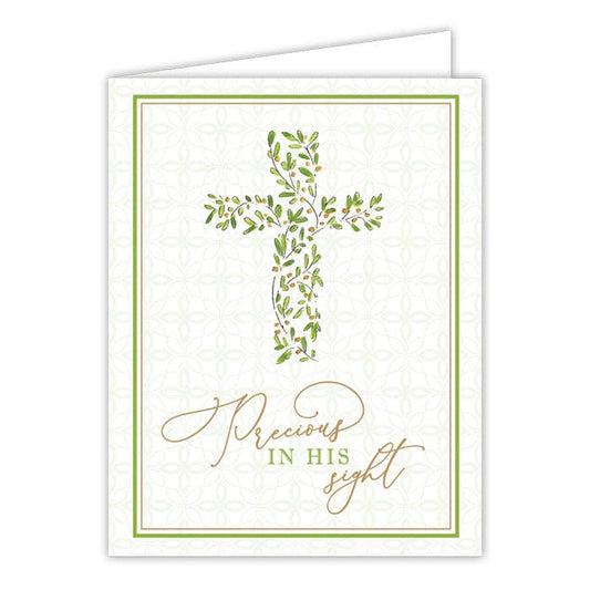 Precious In His Sight Green Cross Greeting Card