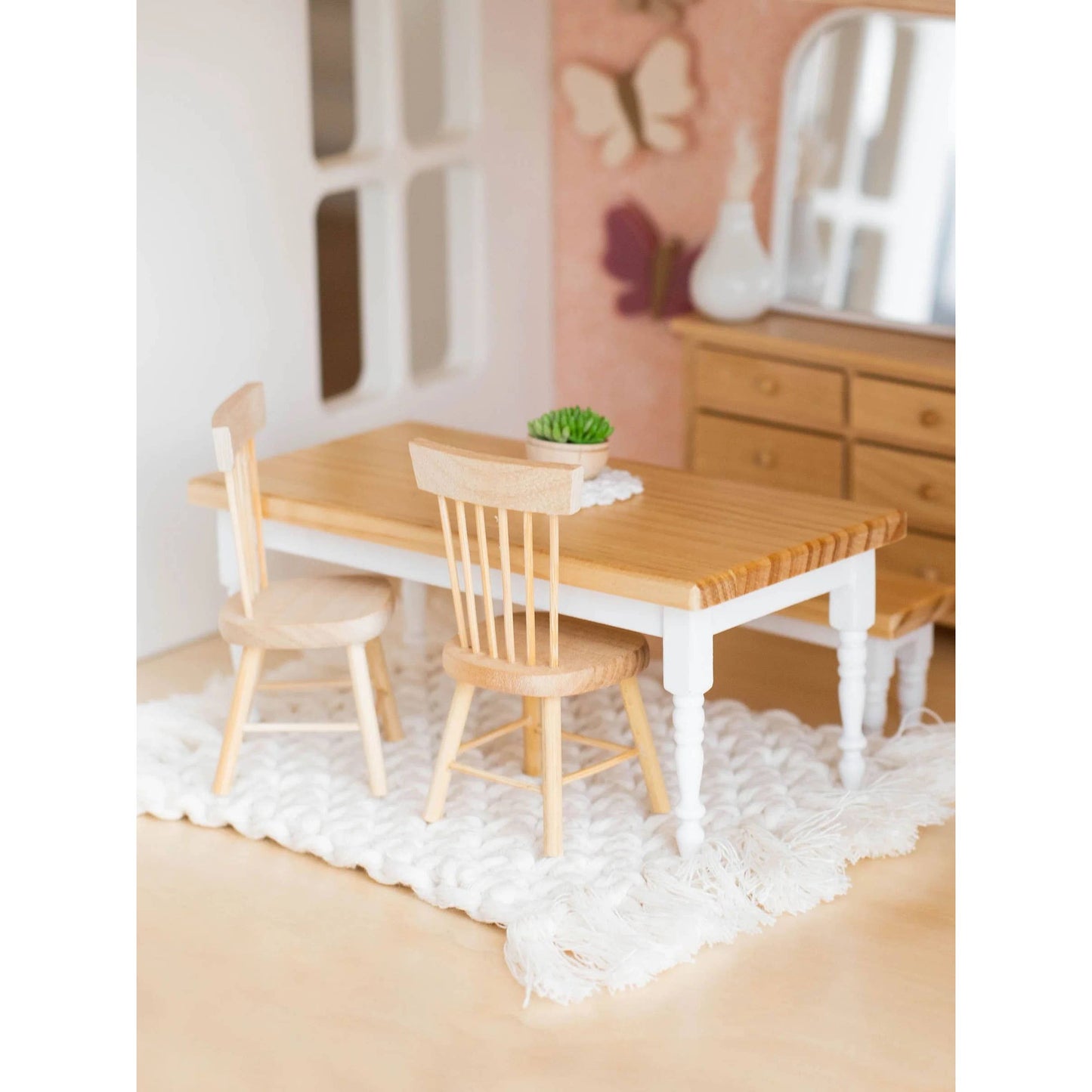 Dollhouse Farm Style Dining Table | Natural Wood & White