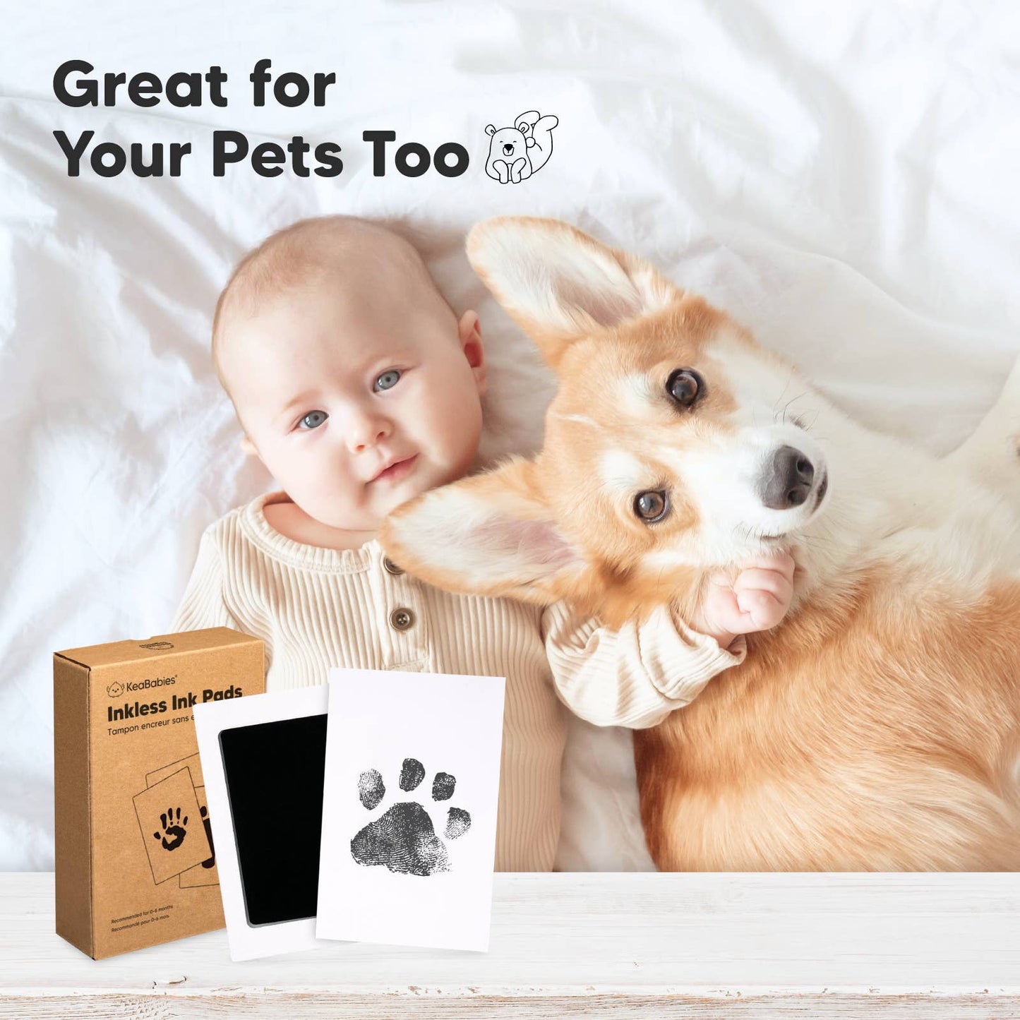 4Pk Inkless Ink Pad, Baby Footprint Kit, Dog Paw Print Kit