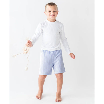 Boys Periwinkle Blue Seersucker Swim Trunks
