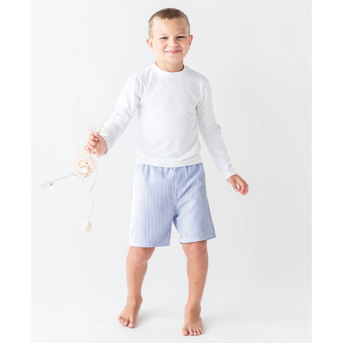 Boys Periwinkle Blue Seersucker Swim Trunks