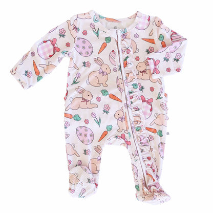 Hoppy Spring Ruffle Zipper Footie | Pink