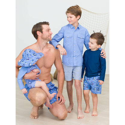 Boys Blue Seas the Day Swim Trunks