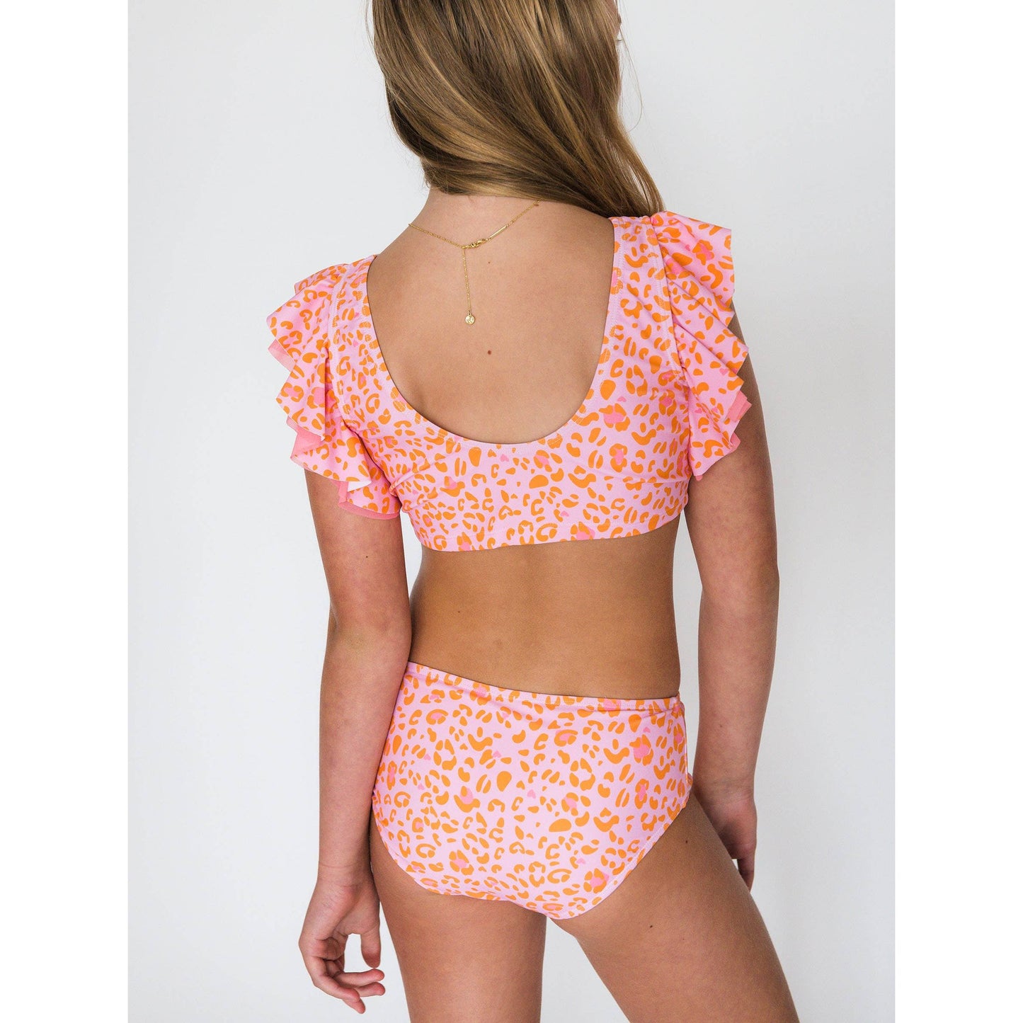 Tween Girls Pink Leopard Butterfly Tankini 2-Piece Swimsuit