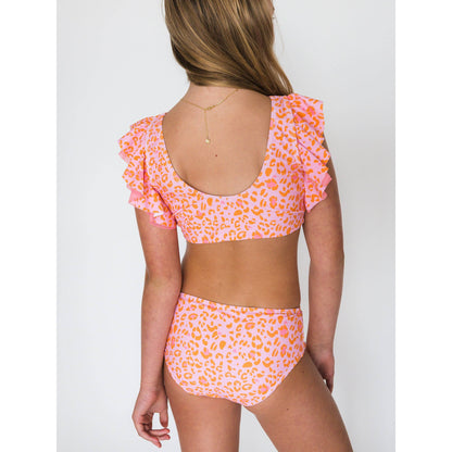 Tween Girls Pink Leopard Butterfly Tankini 2-Piece Swimsuit