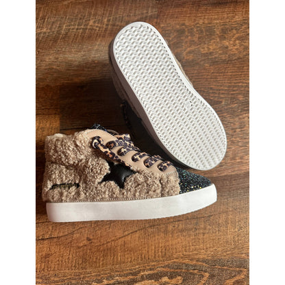 Tan Sherpa High Top Black Star Sneaker  