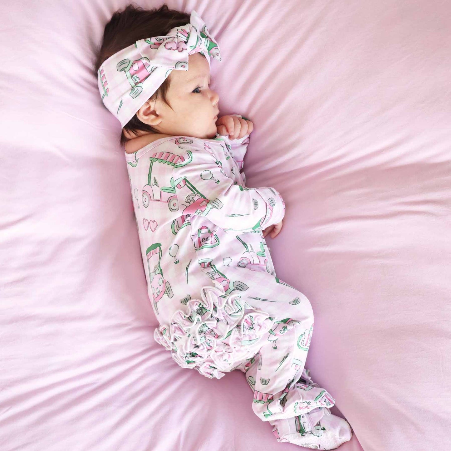 Birdie Babes Ruffle Zipper Footie | Pink