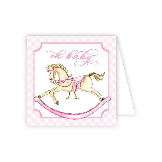 Handpainted Oh Baby Pink Rocking Horse Enclosure Card