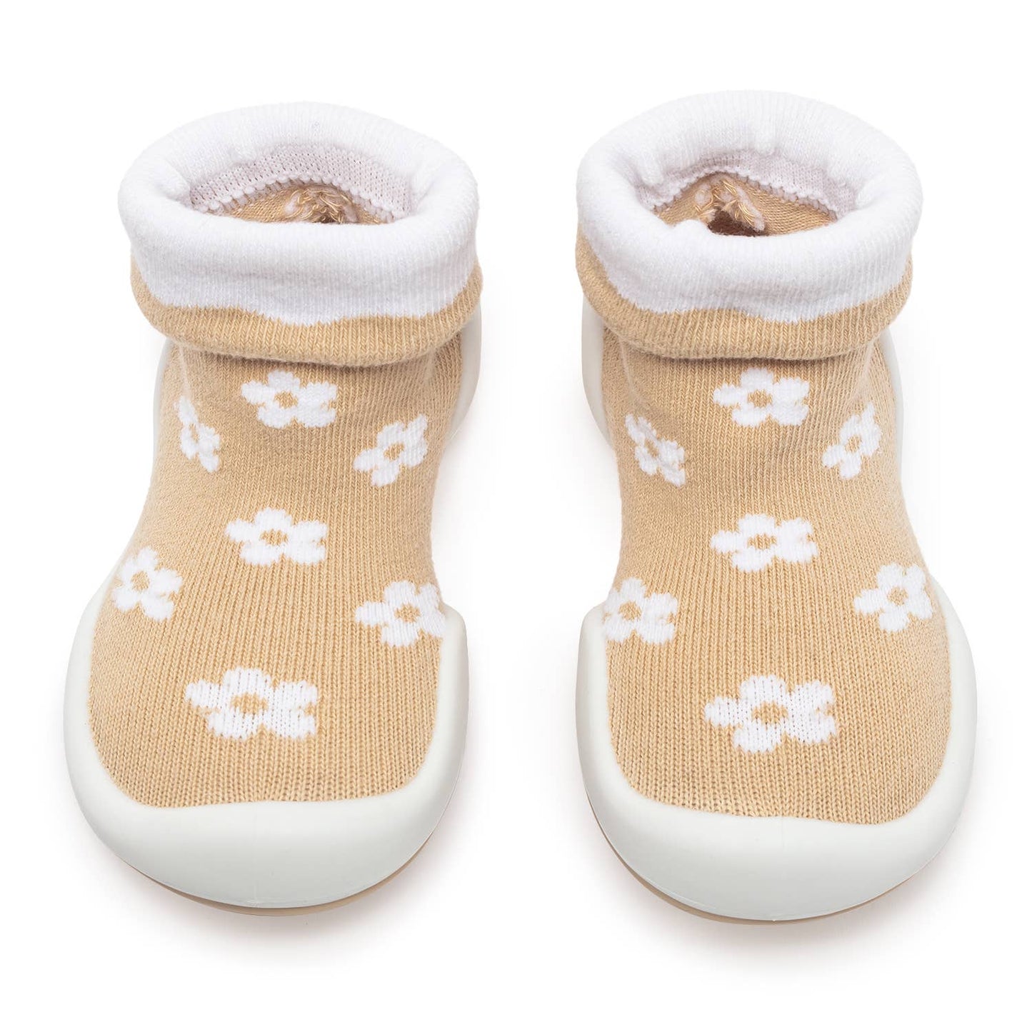 Komuello first walker baby sock shoes - Daisies - Latte
