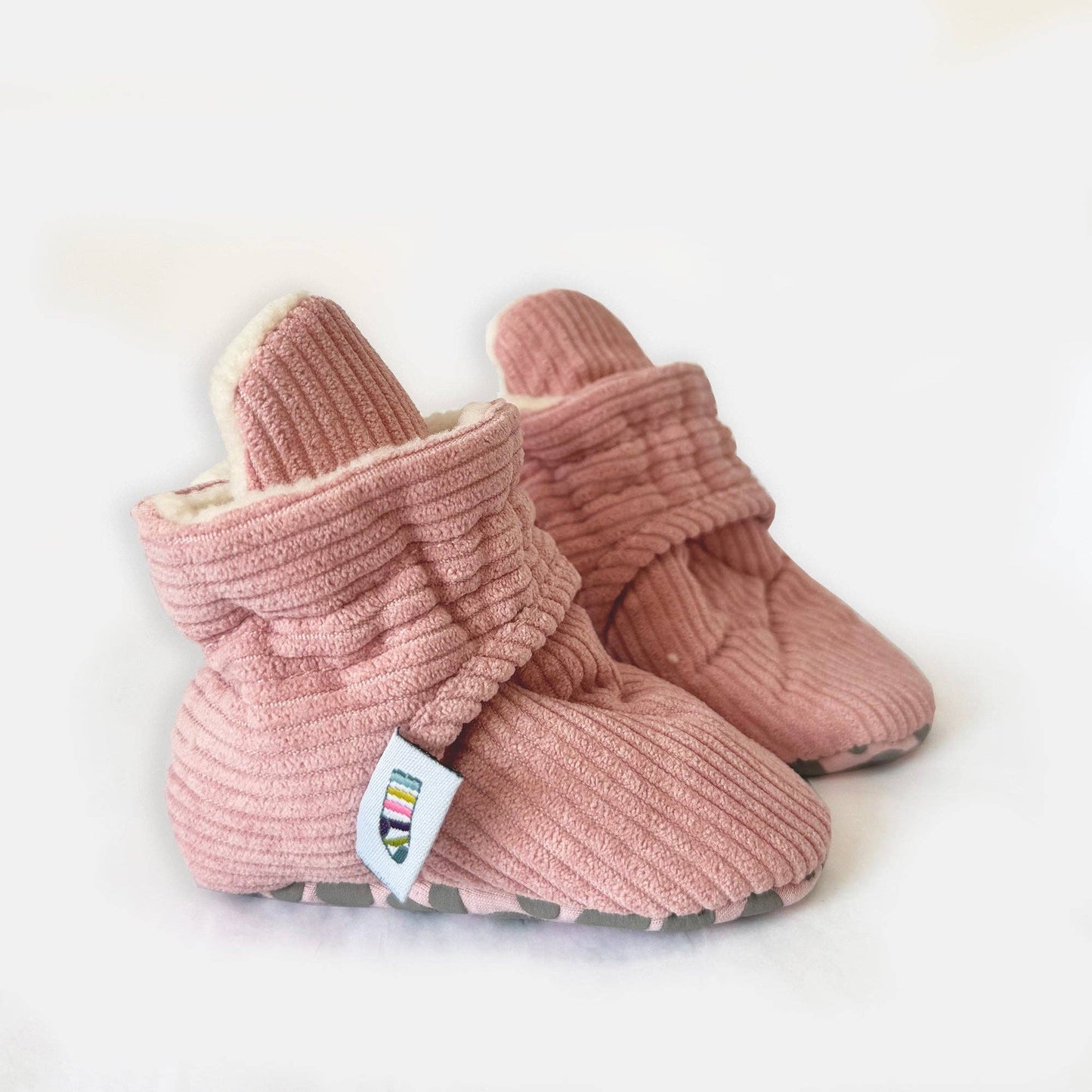 Stay-on, Non-Slip Booties - Perfect pram Slipper or Baby Carrier boot - Pink Corduroy