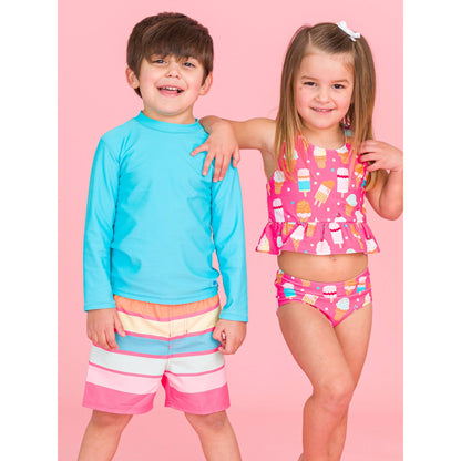 Boys Bright Aqua Long Sleeve Rash Guard