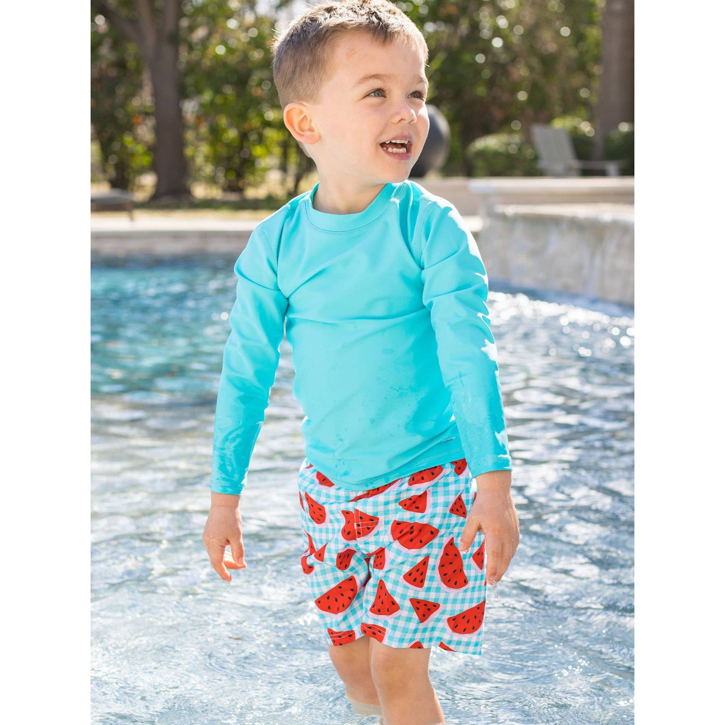 Boys Bright Aqua Long Sleeve Rash Guard