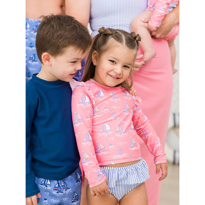Girls Pink Seas the Day Flutter Long Sleeve Rash Guard Skirted 2-Piece Swimsuit