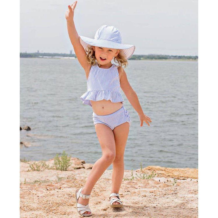 Girls Periwinkle Blue Seersucker Swim Hat
