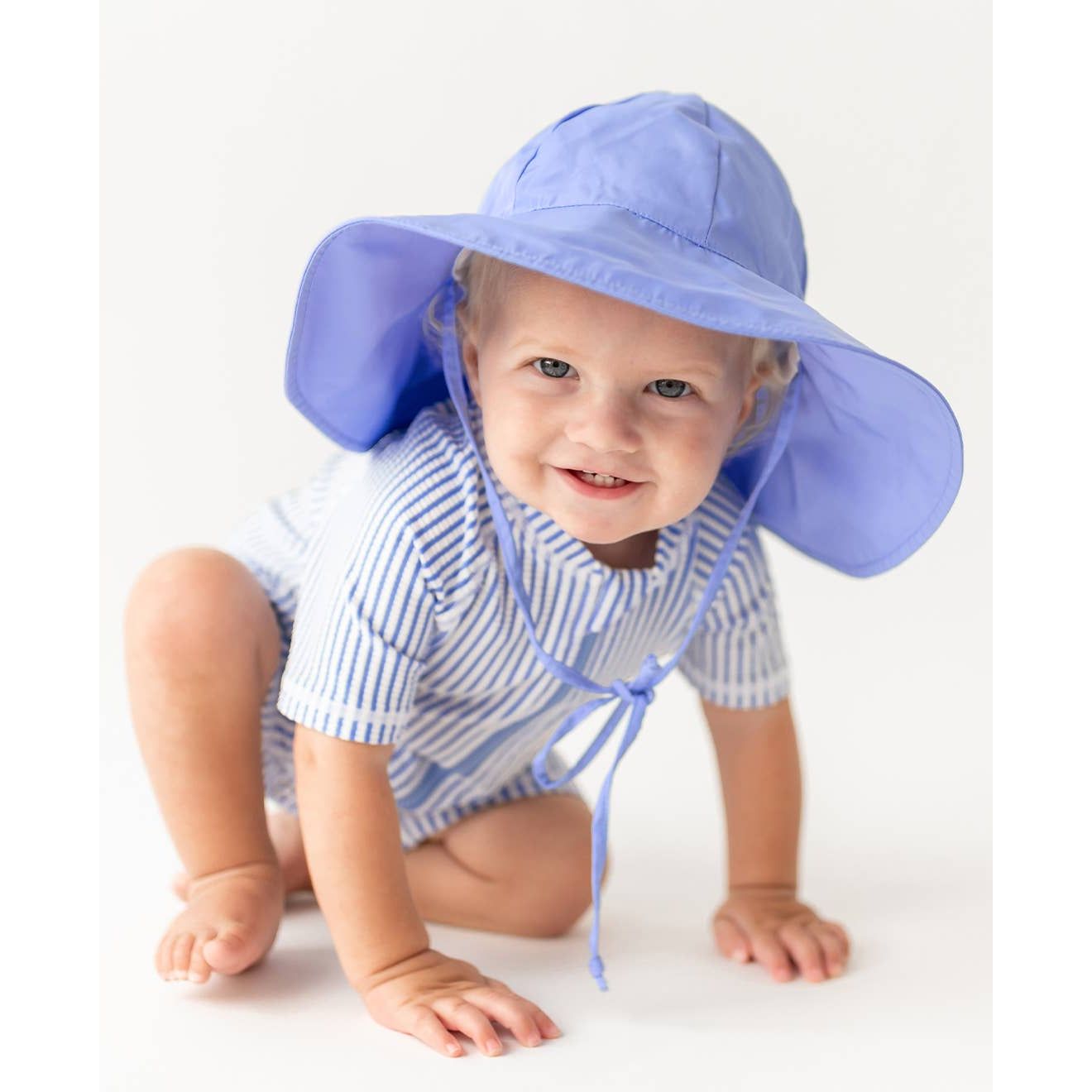 Baby Boys Periwinkle Blue Seersucker Short Sleeve One Piece Rash Guard Swimsuit