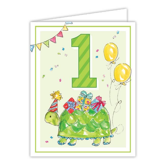 Handpainted First Birthday Turtle Greeting Card