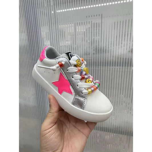 Hot Pink Star Sneakers Beaded Laces