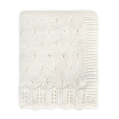 Dove White Classic Pointelle Knit Baby Blanket (Organic)