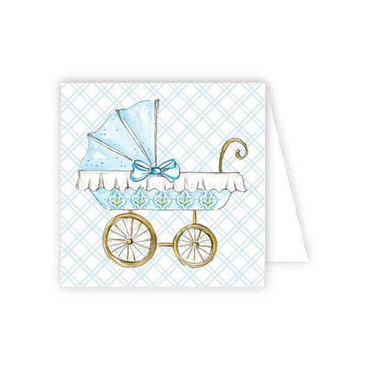 Handpainted Blue Baby Carriage Enclosure Card