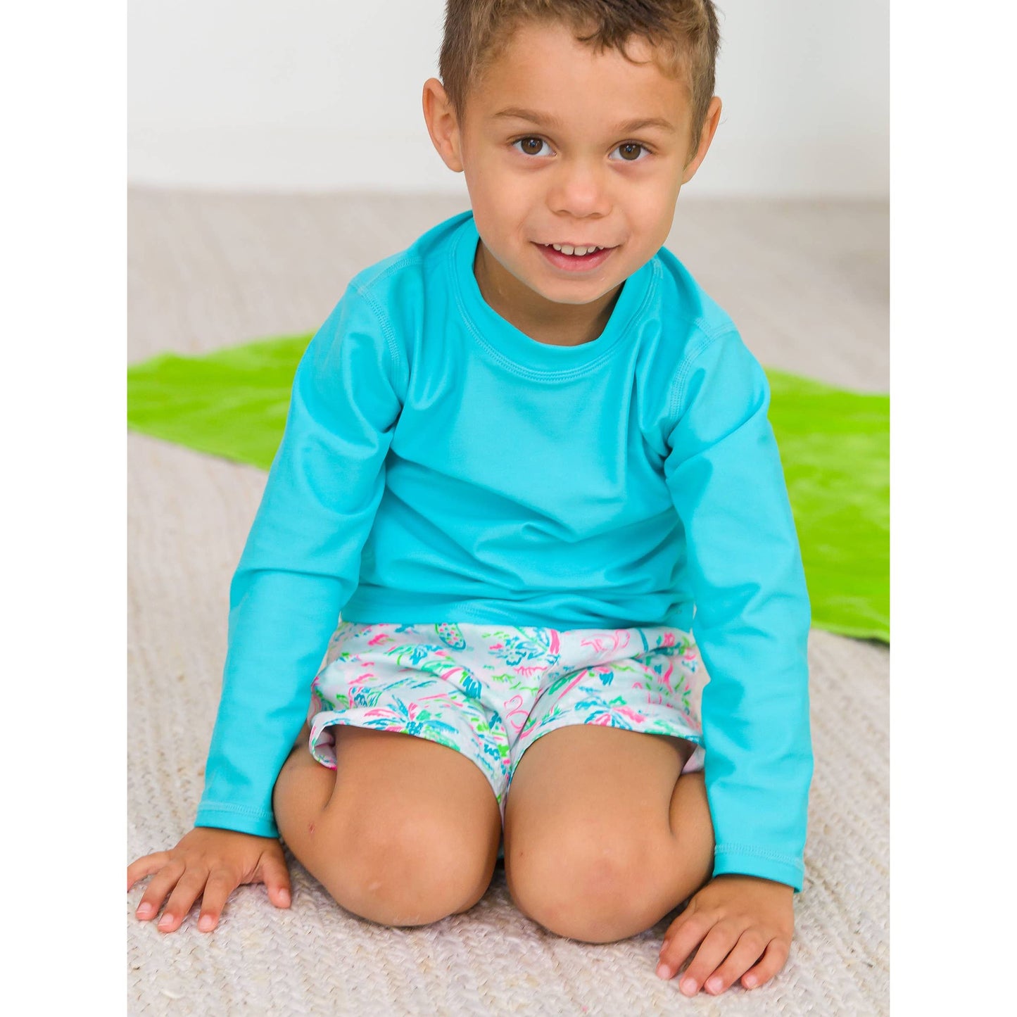 Boys Bright Aqua Long Sleeve Rash Guard
