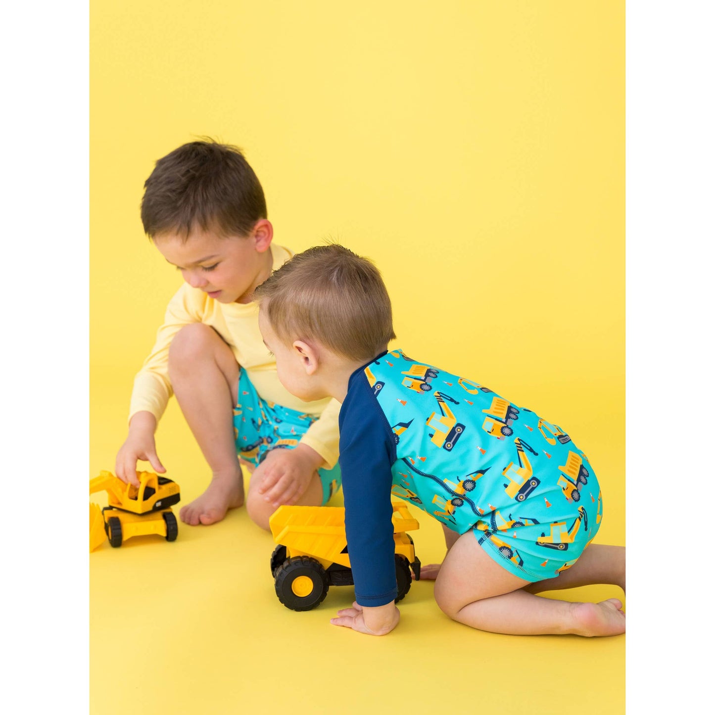 Baby Boys Under Construction Long Sleeve One Piece Rash Guard Swimsuit