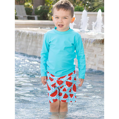 Boys Bright Aqua Long Sleeve Rash Guard
