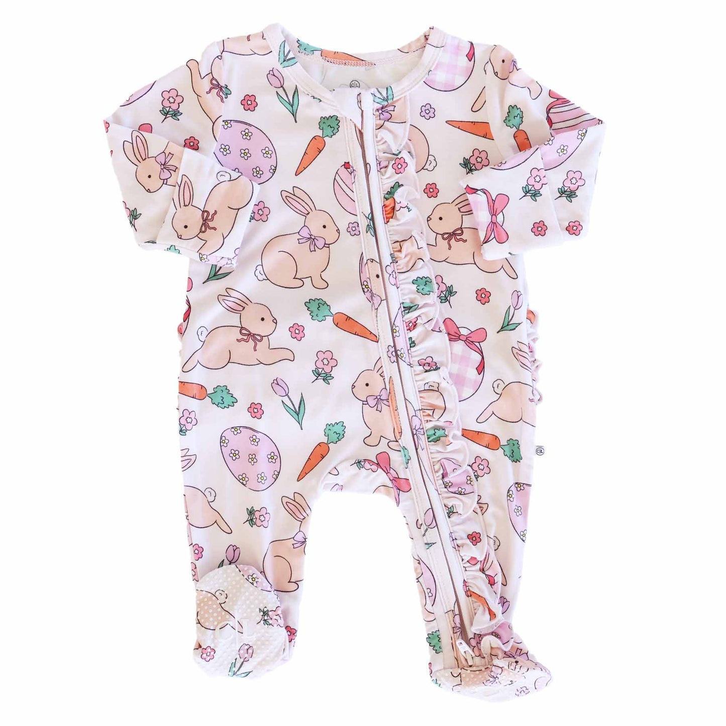 Hoppy Spring Ruffle Zipper Footie | Pink