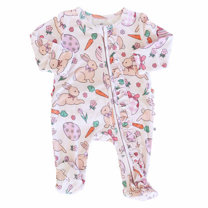 Hoppy Spring Ruffle Zipper Footie | Pink