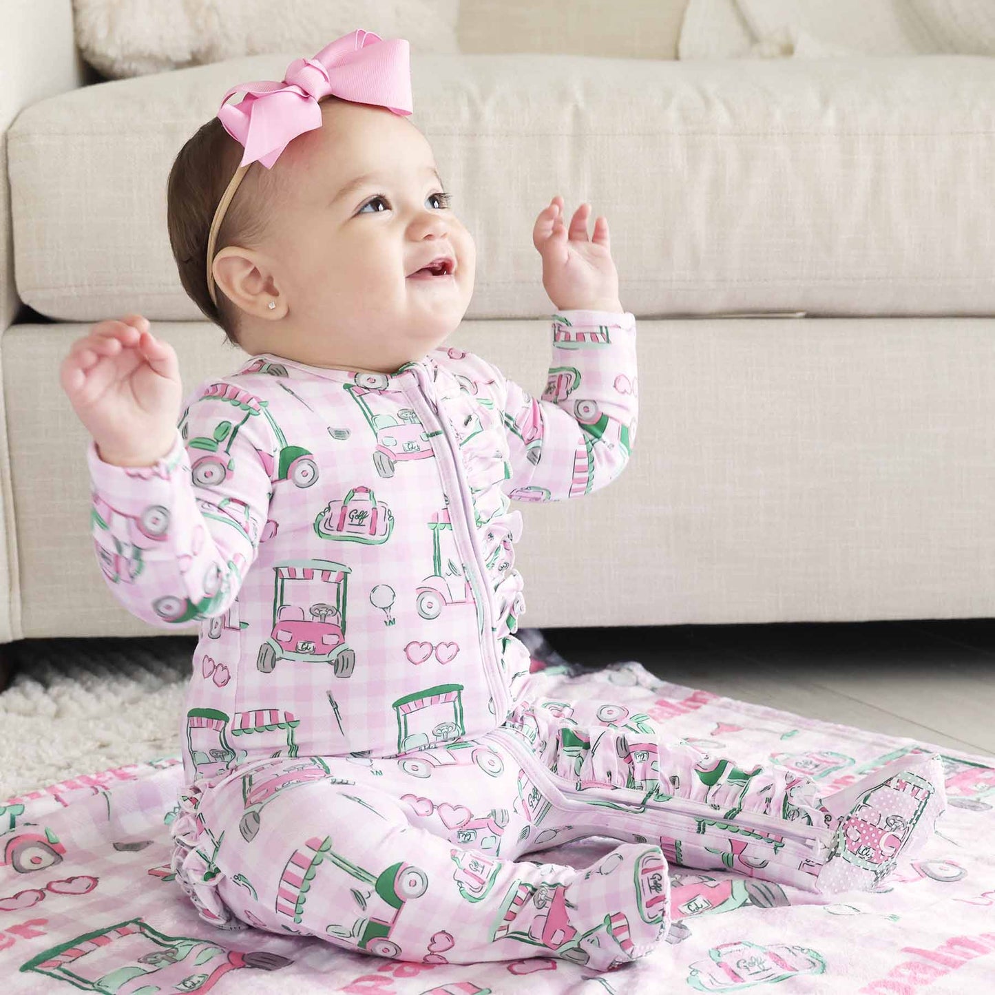 Birdie Babes Ruffle Zipper Footie | Pink