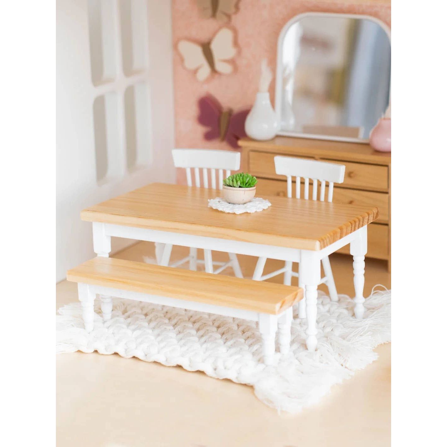 Dollhouse Farm Style Dining Table | Natural Wood & White